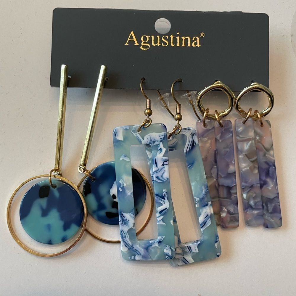 ‎102 - BLUE GEOMETRIC EARRINGS, 3 PAIR